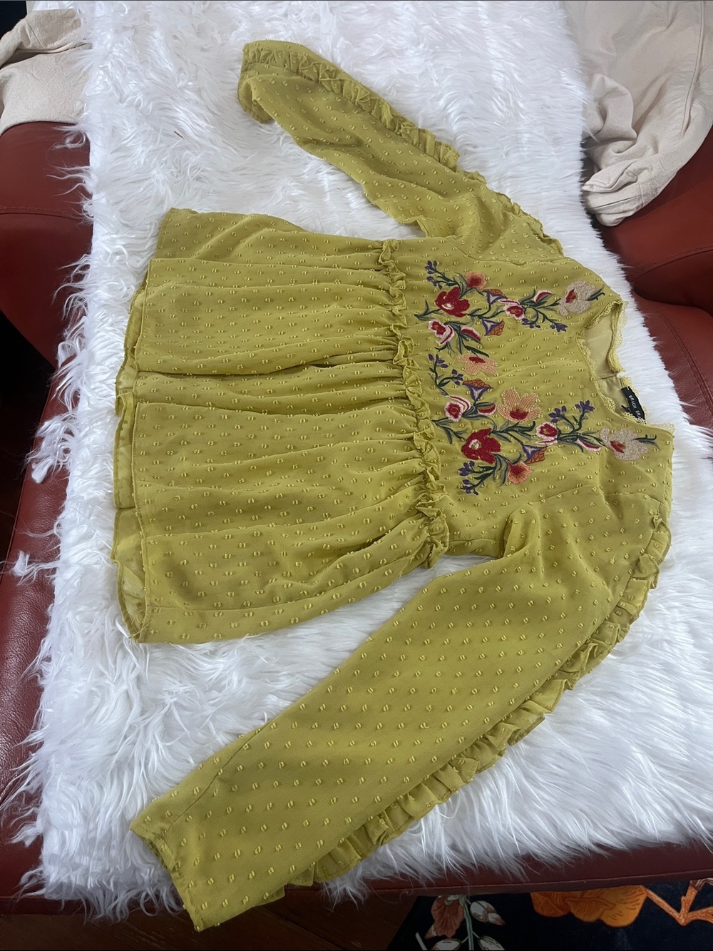 Olive Green Embroidered Peplum Blouse